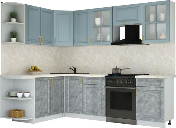 Изображение товара Кухонный гарнитур Интерлиния Мила Шато 1.7x2.6 LV (океан/керамика/опал светлый)