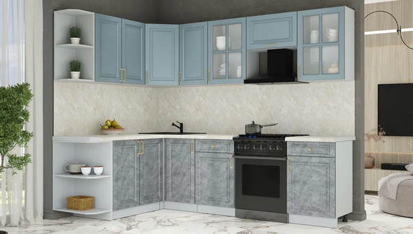Изображение товара Кухонный гарнитур Интерлиния Мила Шато 1.7x2.6 LV (океан/керамика/опал светлый)