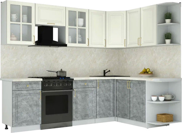 Изображение товара Кухонный гарнитур Интерлиния Мила Шато 1.7x2.6 PR (белый/керамика/опал светлый)