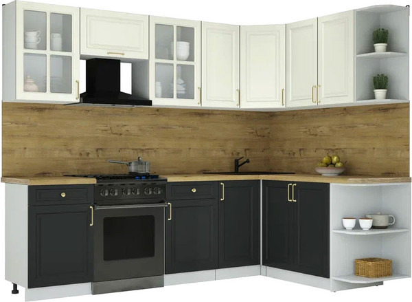 Изображение товара Кухонный гарнитур Интерлиния Мила Шато 1.7x2.6 PR (белый/черный/дуб бунратти)