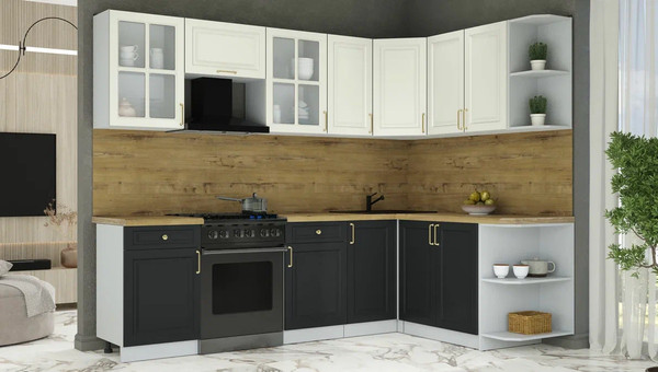 Изображение товара Кухонный гарнитур Интерлиния Мила Шато 1.7x2.6 PR (белый/черный/дуб бунратти)