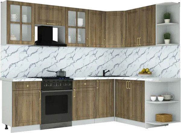 Изображение товара Кухонный гарнитур Интерлиния Мила Шато 1.7x2.6 PR (дуб вотан/дуб вотан/белый гранит)