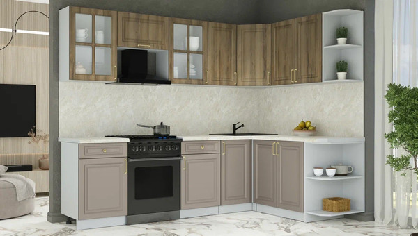 Изображение товара Кухонный гарнитур Интерлиния Мила Шато 1.7x2.6 PR (дуб вотан/луна/опал светлый)