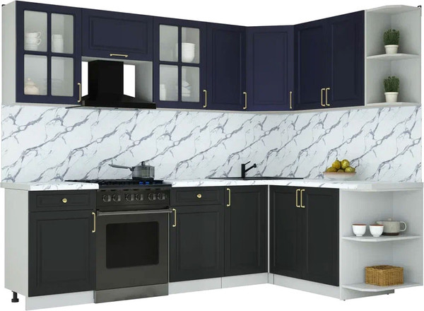 Изображение товара Кухонный гарнитур Интерлиния Мила Шато 1.7x2.6 PR (индиго/черный/белый гранит)