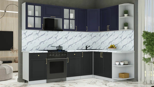 Изображение товара Кухонный гарнитур Интерлиния Мила Шато 1.7x2.6 PR (индиго/черный/белый гранит)