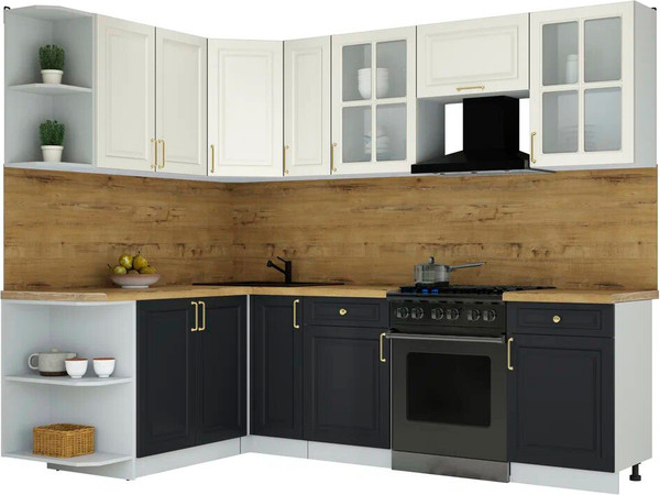 Изображение товара Кухонный гарнитур Интерлиния Мила Шато 1.7x2.5 LV (белый/черный/дуб бунратти)