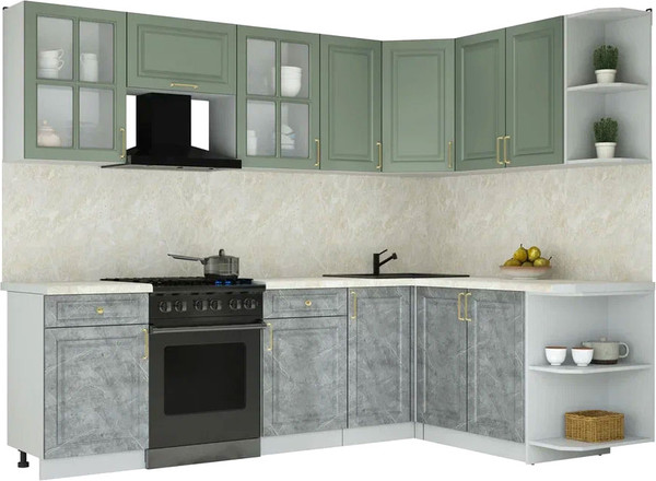 Изображение товара Кухонный гарнитур Интерлиния Мила Шато 1.7x2.6 PR (мята/керамика/опал светлый)