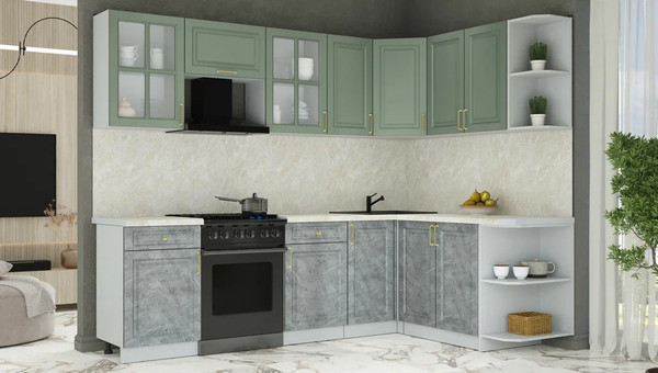 Изображение товара Кухонный гарнитур Интерлиния Мила Шато 1.7x2.6 PR (мята/керамика/опал светлый)