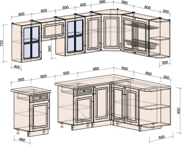 Изображение товара Кухонный гарнитур Интерлиния Мила Шато 1.7x2.6 PR (мята/керамика/опал светлый)