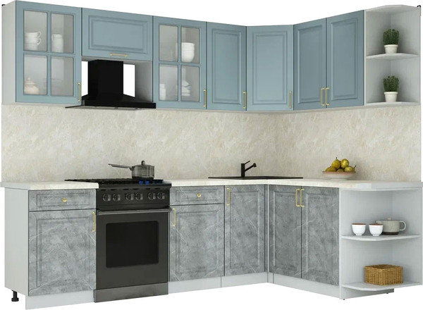 Изображение товара Кухонный гарнитур Интерлиния Мила Шато 1.7x2.6 PR (океан/керамика/опал светлый)