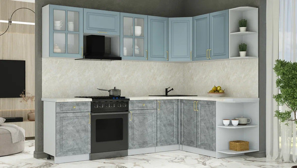Изображение товара Кухонный гарнитур Интерлиния Мила Шато 1.7x2.6 PR (океан/керамика/опал светлый)