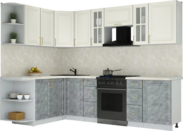 Изображение товара Кухонный гарнитур Интерлиния Мила Шато 1.7x2.7 LV (белый/керамика/опал светлый)