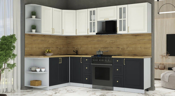 Изображение товара Кухонный гарнитур Интерлиния Мила Шато 1.7x2.7 LV (белый/черный/дуб бунратти)