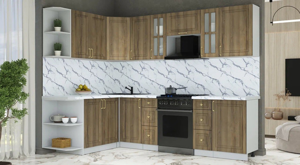 Изображение товара Кухонный гарнитур Интерлиния Мила Шато 1.7x2.7 LV (дуб вотан/дуб вотан/белый гранит)