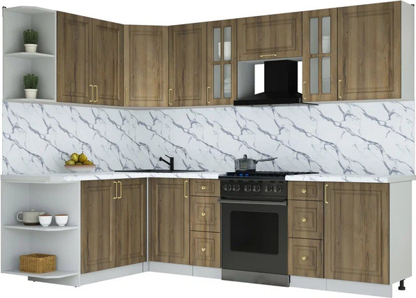 Изображение товара Кухонный гарнитур Интерлиния Мила Шато 1.7x2.7 LV (дуб вотан/дуб вотан/белый гранит)