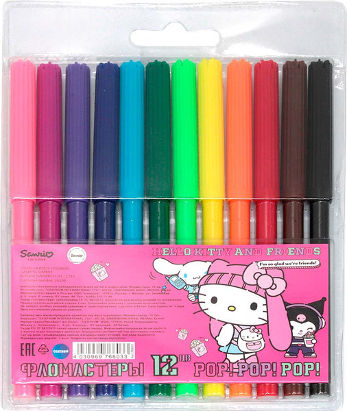 Изображение товара Фломастеры Centrum Hello Kitty and Friends на водной основе / 76603 (12цв)