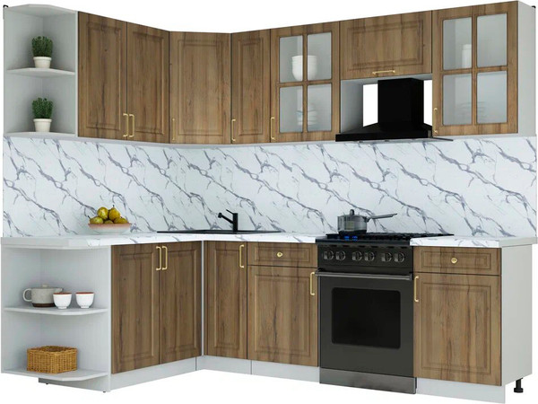 Изображение товара Кухонный гарнитур Интерлиния Мила Шато 1.7x2.5 LV (дуб вотан/дуб вотан/белый гранит)