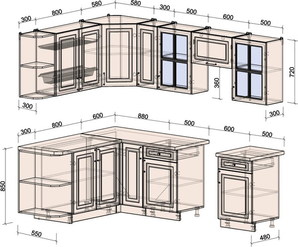 Изображение товара Кухонный гарнитур Интерлиния Мила Шато 1.7x2.5 LV (индиго/черный/белый гранит)