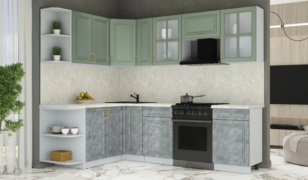 Изображение товара Кухонный гарнитур Интерлиния Мила Шато 1.7x2.5 LV (мята/керамика/опал светлый)