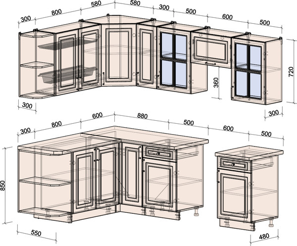 Изображение товара Кухонный гарнитур Интерлиния Мила Шато 1.7x2.5 LV (мята/керамика/опал светлый)