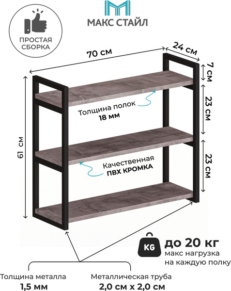Изображение товара Полка Макс Стайл Пн700-3 (оникс)
