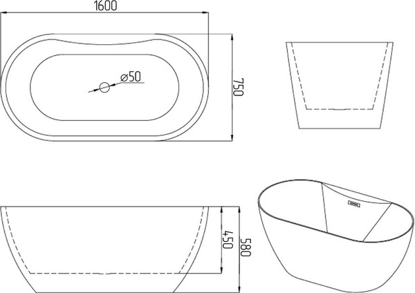 Изображение товара Ванна акриловая Grossman Classic GR-12501-1 160x75 (со смесителем)
