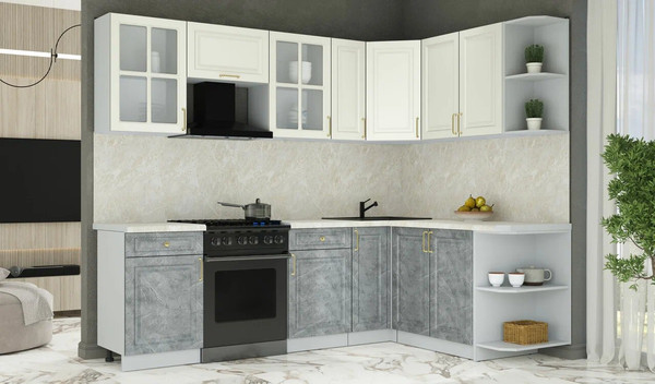 Изображение товара Кухонный гарнитур Интерлиния Мила Шато 1.7x2.5 PR (белый/керамика/опал светлый)