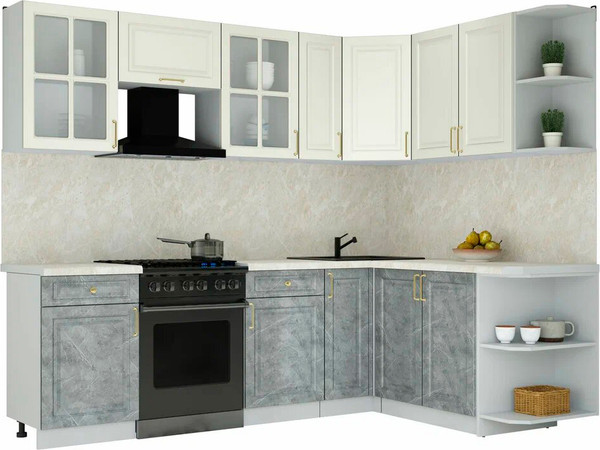 Изображение товара Кухонный гарнитур Интерлиния Мила Шато 1.7x2.5 PR (белый/керамика/опал светлый)