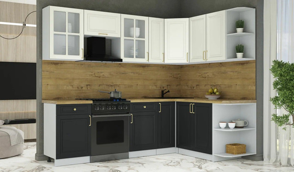 Изображение товара Кухонный гарнитур Интерлиния Мила Шато 1.7x2.5 PR (белый/черный/дуб бунратти)