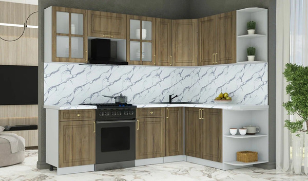 Изображение товара Кухонный гарнитур Интерлиния Мила Шато 1.7x2.5 PR (дуб вотан/дуб вотан/белый гранит)