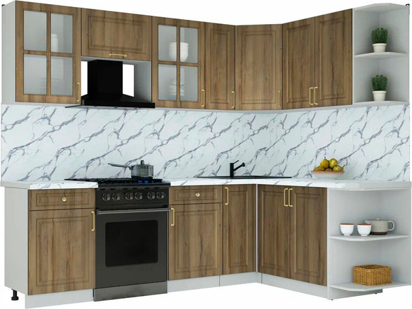 Изображение товара Кухонный гарнитур Интерлиния Мила Шато 1.7x2.5 PR (дуб вотан/дуб вотан/белый гранит)