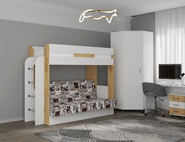 Изображение товара Двухъярусная кровать Премиум Колибри (дуб бунратти/белый)