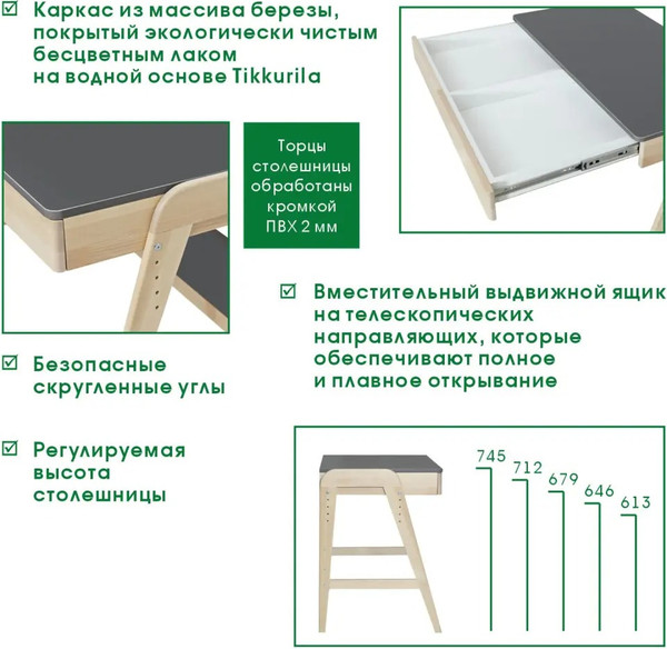 Изображение товара Стол детский Элегия Скандик с экраном 0162 РЕ (графит серый)