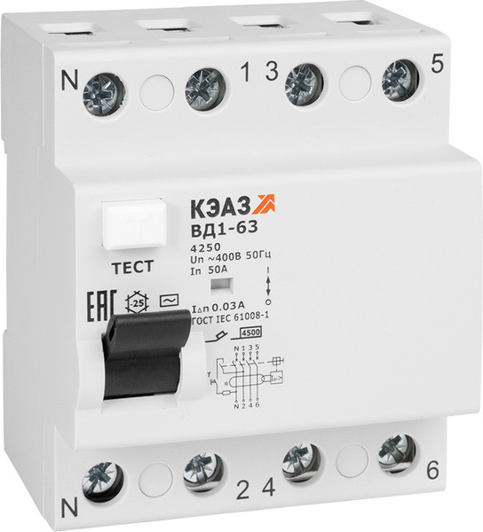 Изображение товара Устройство защитного отключения КЭАЗ ВД1-63-4232-АС-УХЛ4 4P 32А 30mA / 221948