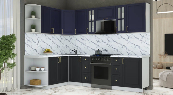 Изображение товара Кухонный гарнитур Интерлиния Мила Шато 1.7x2.7 LV (индиго/черный/белый гранит)