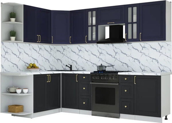 Изображение товара Кухонный гарнитур Интерлиния Мила Шато 1.7x2.7 LV (индиго/черный/белый гранит)