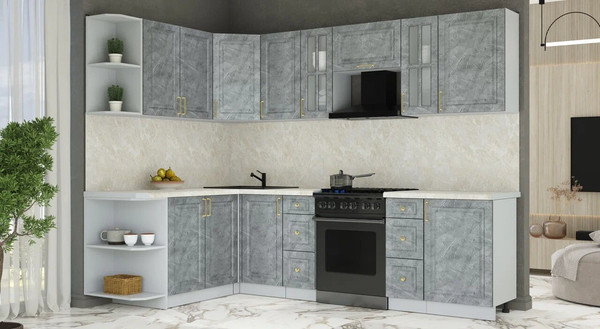 Изображение товара Кухонный гарнитур Интерлиния Мила Шато 1.7x2.7 LV (керамика/керамика/опал светлый)