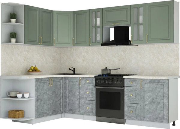 Изображение товара Кухонный гарнитур Интерлиния Мила Шато 1.7x2.7 LV (мята/керамика/опал светлый)