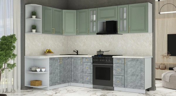 Изображение товара Кухонный гарнитур Интерлиния Мила Шато 1.7x2.7 LV (мята/керамика/опал светлый)
