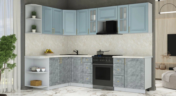 Изображение товара Кухонный гарнитур Интерлиния Мила Шато 1.7x2.7 LV (океан/керамика/опал светлый)