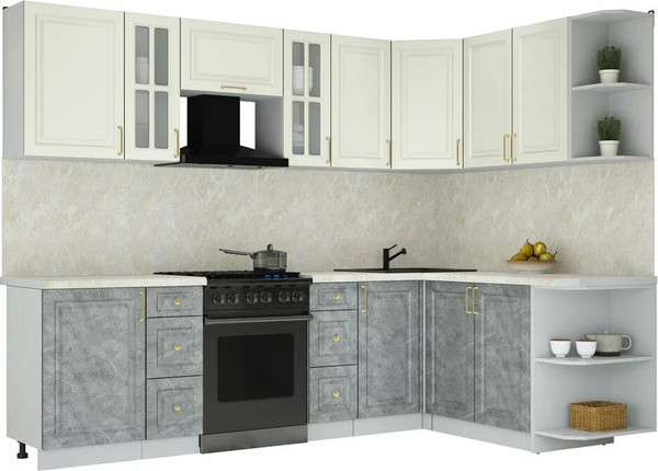 Изображение товара Кухонный гарнитур Интерлиния Мила Шато 1.7x2.7 PR (белый/керамика/опал светлый)