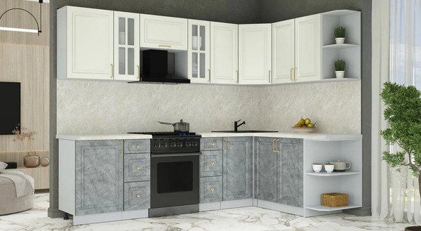 Изображение товара Кухонный гарнитур Интерлиния Мила Шато 1.7x2.7 PR (белый/керамика/опал светлый)