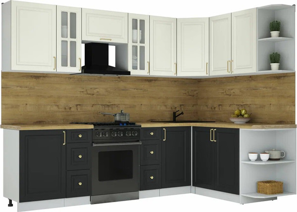 Изображение товара Кухонный гарнитур Интерлиния Мила Шато 1.7x2.7 PR (белый/черный/дуб бунратти)
