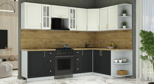 Изображение товара Кухонный гарнитур Интерлиния Мила Шато 1.7x2.7 PR (белый/черный/дуб бунратти)