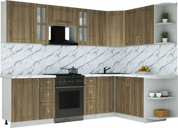Изображение товара Кухонный гарнитур Интерлиния Мила Шато 1.7x2.7 PR (дуб вотан/дуб вотан/белый гранит)