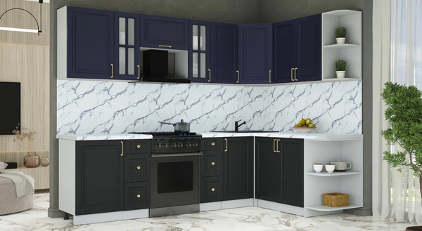 Изображение товара Кухонный гарнитур Интерлиния Мила Шато 1.7x2.7 PR (индиго/черный/белый гранит)