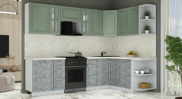 Изображение товара Кухонный гарнитур Интерлиния Мила Шато 1.7x2.7 PR (мята/керамика/опал светлый)