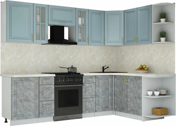 Изображение товара Кухонный гарнитур Интерлиния Мила Шато 1.7x2.7 PR (океан/керамика/опал светлый)