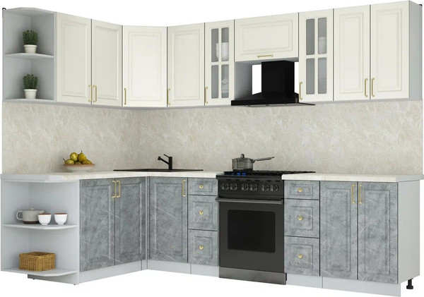 Изображение товара Кухонный гарнитур Интерлиния Мила Шато 1.7x2.8 LV (белый/керамика/опал светлый)