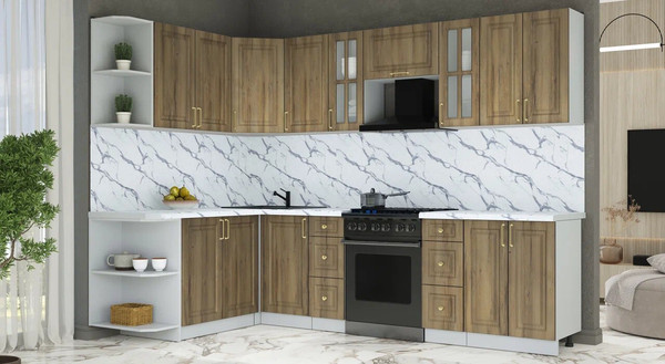 Изображение товара Кухонный гарнитур Интерлиния Мила Шато 1.7x2.8 LV (дуб вотан/дуб вотан/белый гранит)